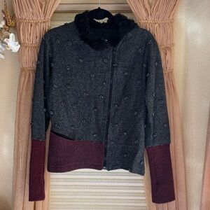 Vintage Zip Asymmetrical Two Tone Sweater